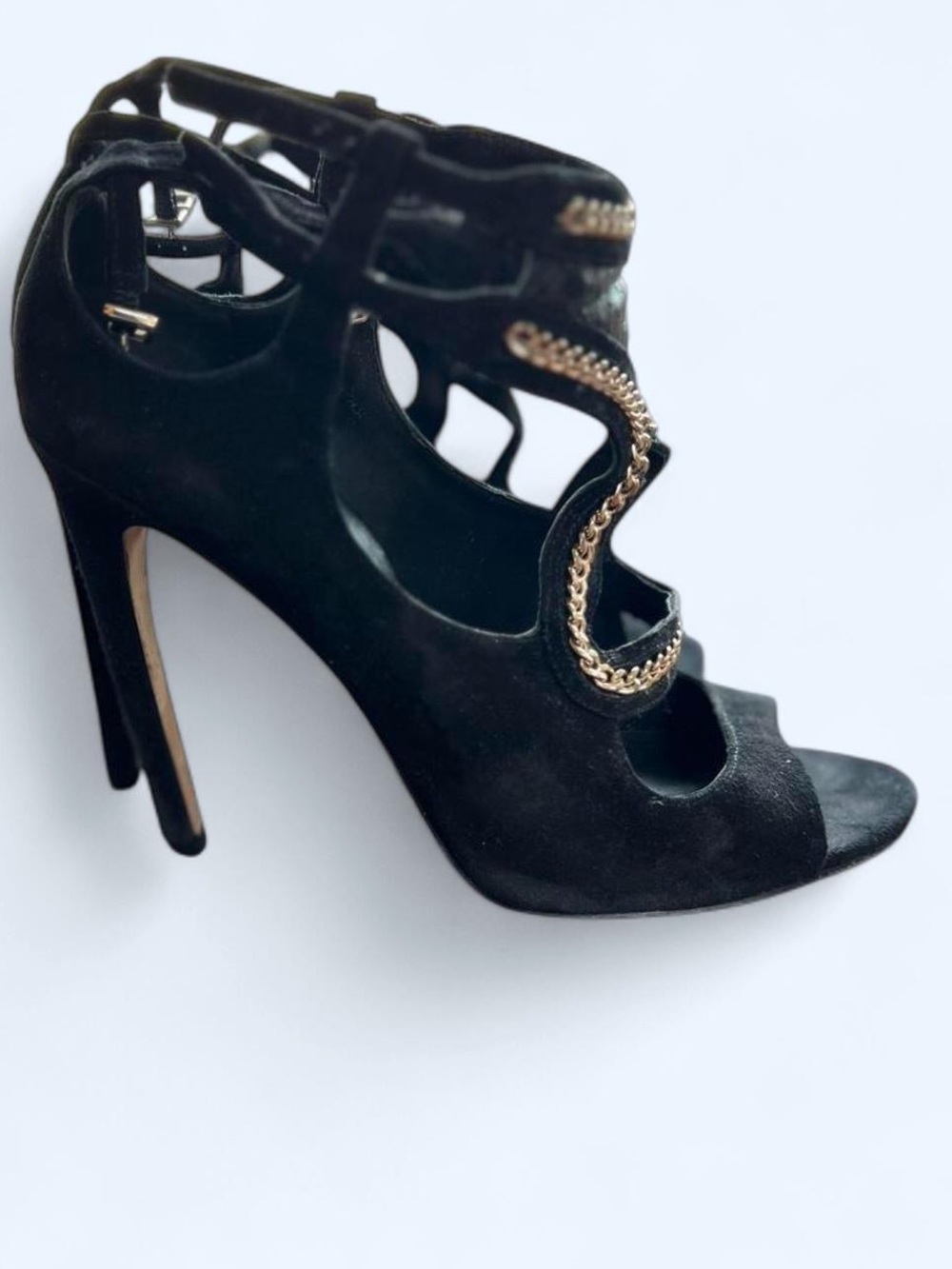 With Box Brian Atwood suede “LOLITA” cage booties 8M excellent